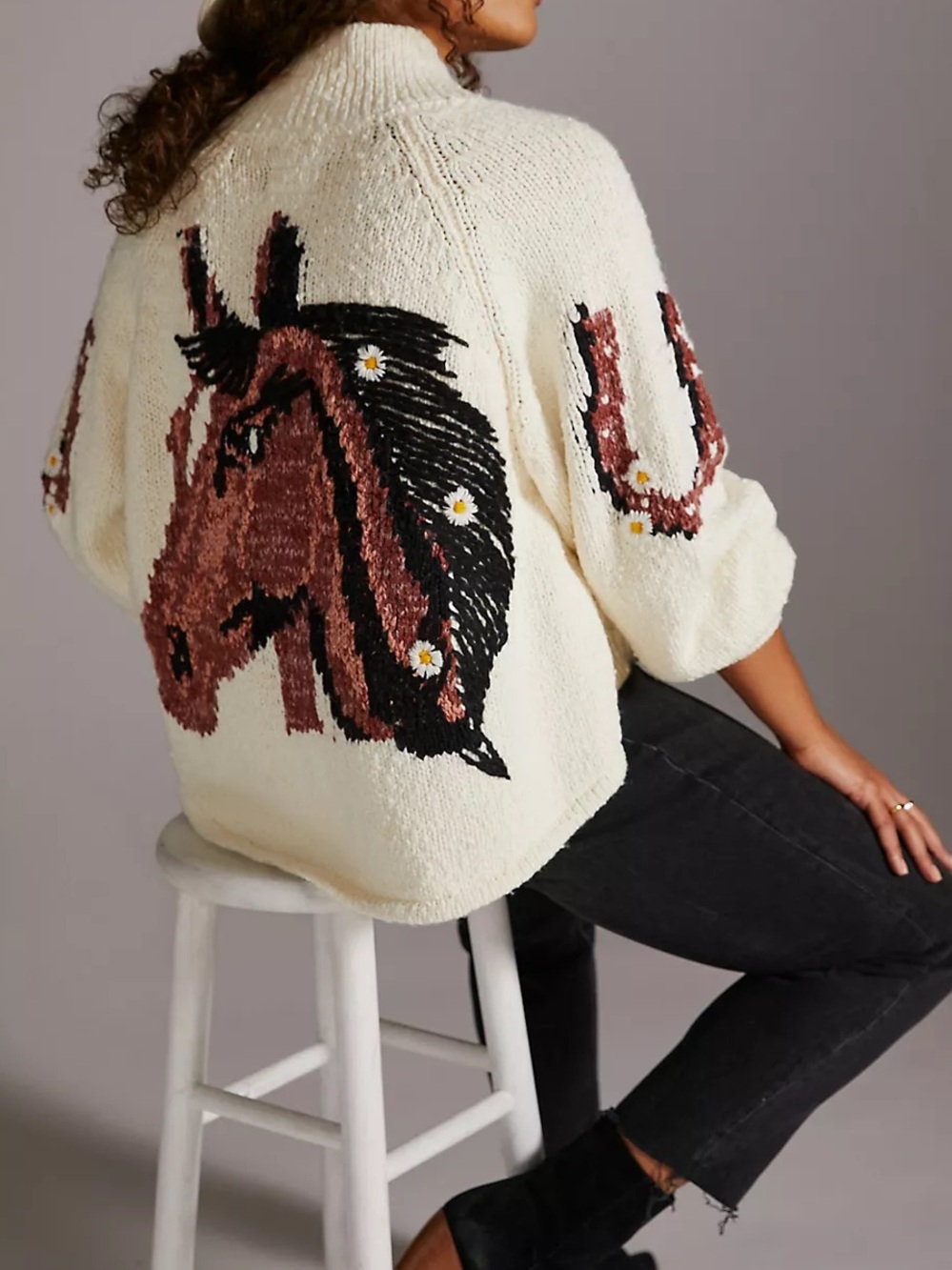 Pilcro by Anthropologie Western Horse Graphic Knit Cardigan Sweater Size MP